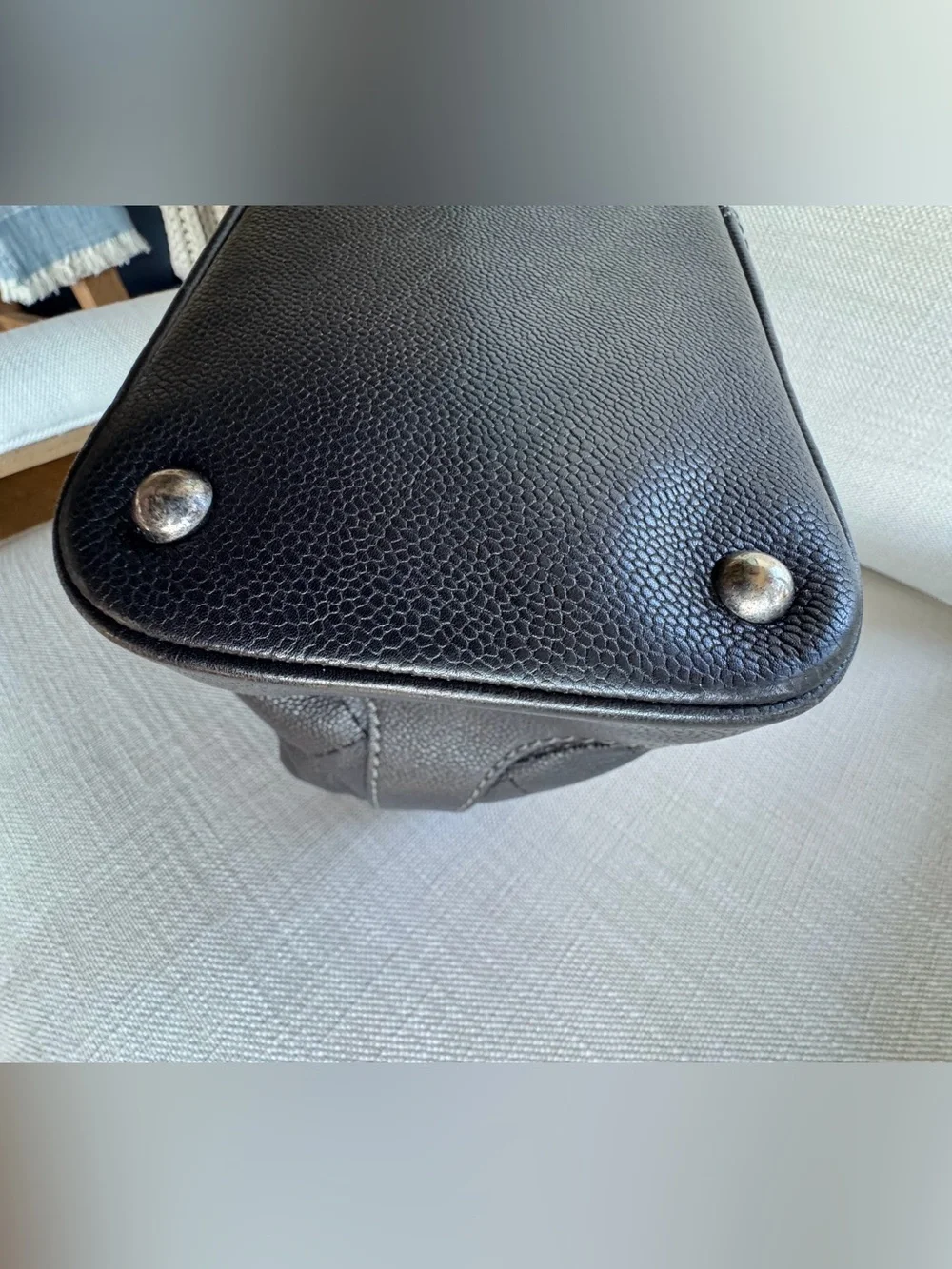CHANEL Vintage Jumbo Single Flap Turnlock Black Caviar 2-Way Bag + COA